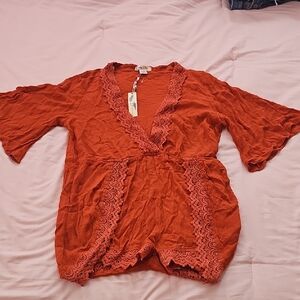 Elegant Rust Lace Blouse